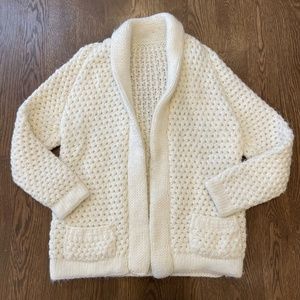 Vintage Handmade Women's Cream Chunky Knitted Granny Librarian Cardigan Sweater